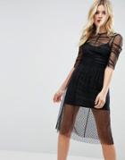 Asos Ruched Midi Dress In Spot Mesh - Black