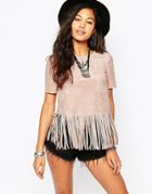 Japonica Suedette Top With Fringing - Pink