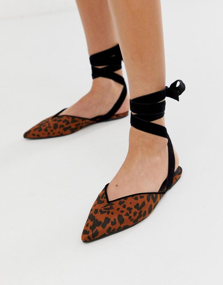 Asos Design Lara Ballet Flats In Leopard - Multi