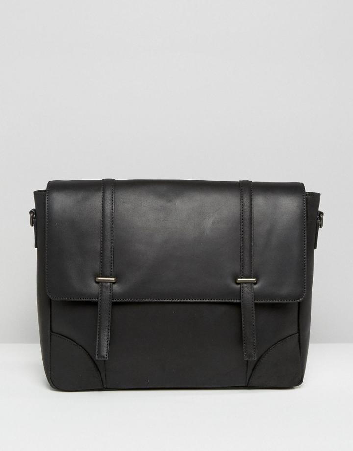 Asos Leather Satchel With Metal Fastening - Black