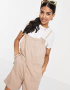 Monki Nobu Organic Cotton Overall Romper In Beige-neutral