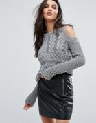 Y.a.s Cold Shoulder Knit Sweater - Gray