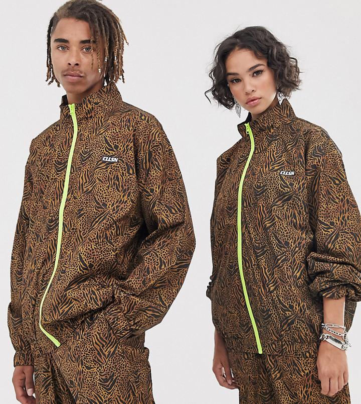 Collusion Unisex Animal Print Lightweight Jacket - Brown