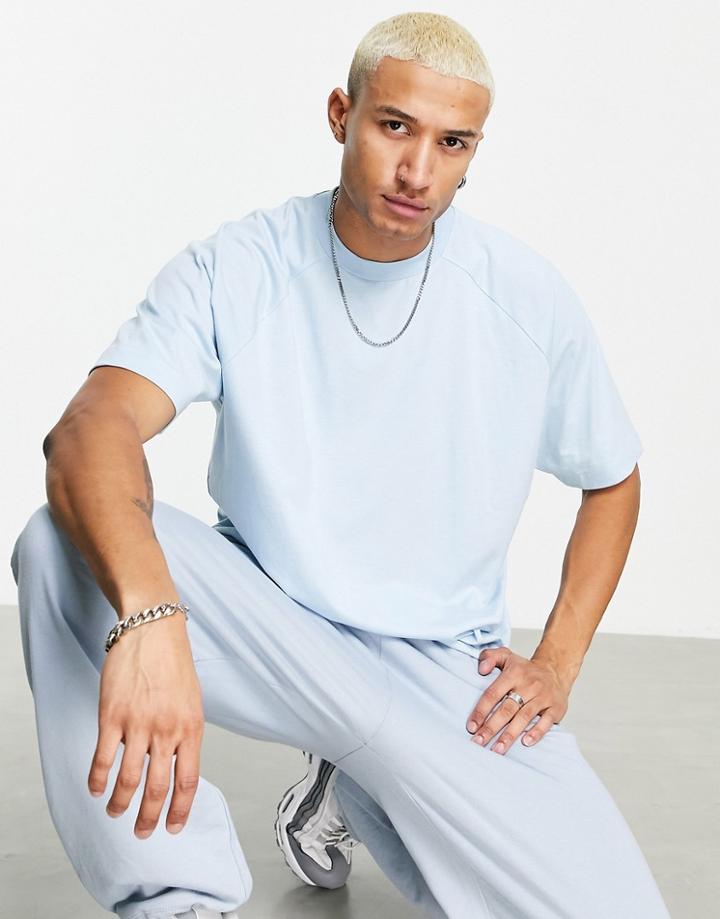 Asos Design Raglan T Shirt With Contrast Sleeves In Light Blue Heather-blues