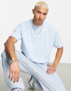 Asos Design Raglan T Shirt With Contrast Sleeves In Light Blue Heather-blues