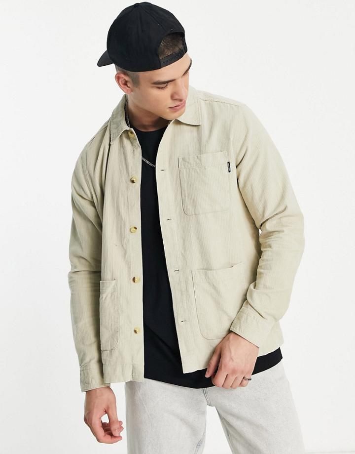 Only & Sons Three Pocket Cord Overshirt In Beige-neutral