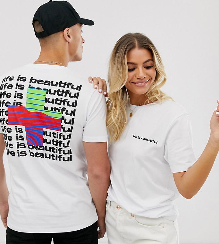 Life Is Beautiful Unisex T-shirt With Back Print - Black