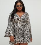 Influence Plus Flared Sleeve Wrap Leopard Print Dress - Brown