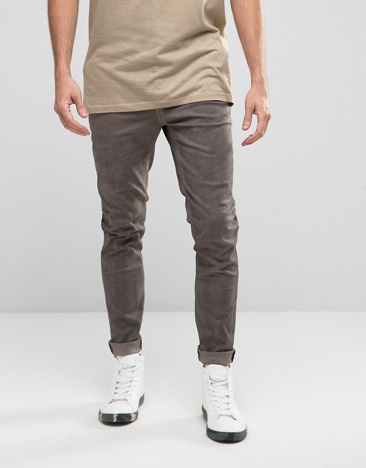 Asos Skinny Chinos With Oil Wash And Raw Hem In Brown - Brown