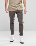 Asos Skinny Chinos With Oil Wash And Raw Hem In Brown - Brown