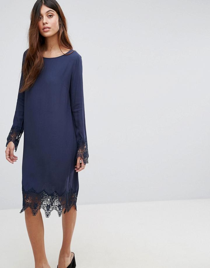 Vila Lace Trim Dress - Navy
