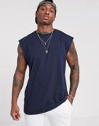 Asos Design Oversized Longline Sleeveless T-shirt In Navy