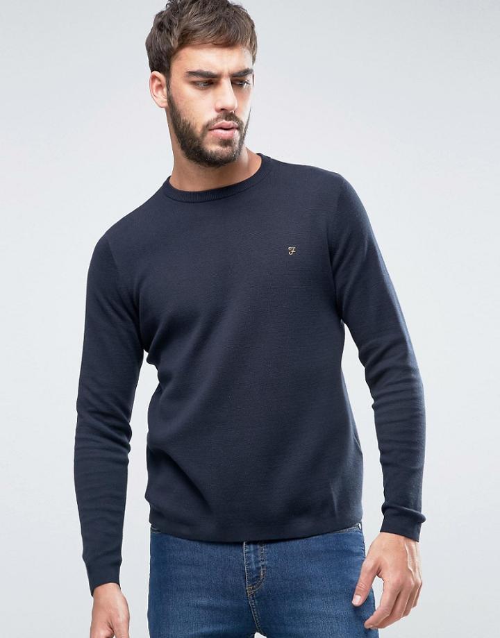 Farah Stones Crew Sweater Cotton Knit Slim Fit In Navy - Navy