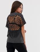 Asos Design T-shirt With Macrame Back In Wash-gray