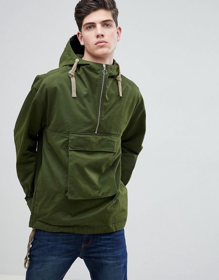 Mango Man Hooded Pouch Pocket Jacket In Khaki - Green