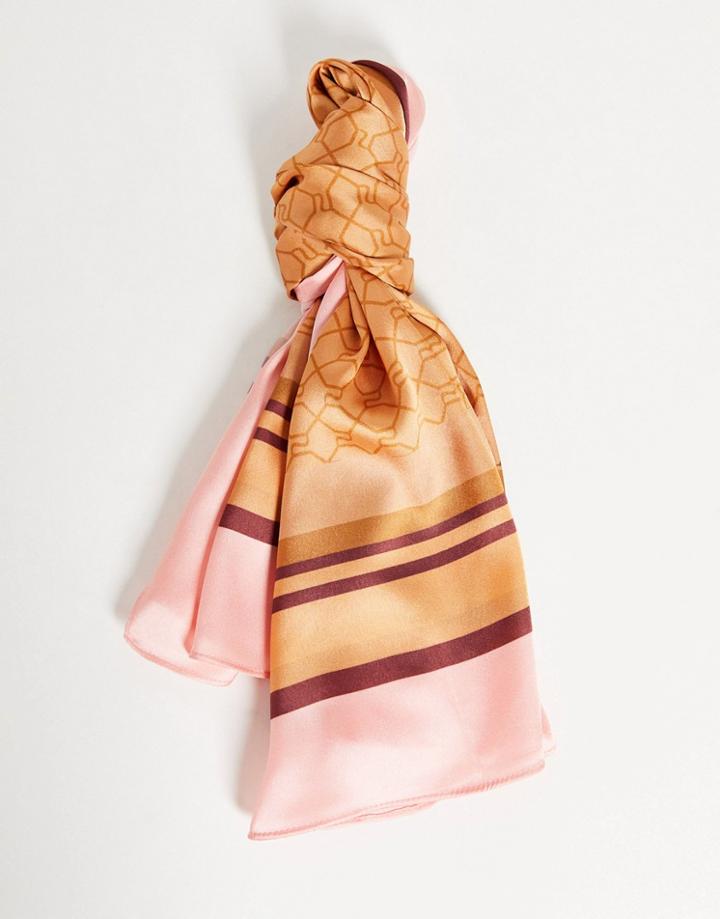 River Island Checkerboard Monogram Scarf In Beige-neutral