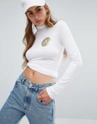 Versace Jeans Roll Neck Logo Top - White