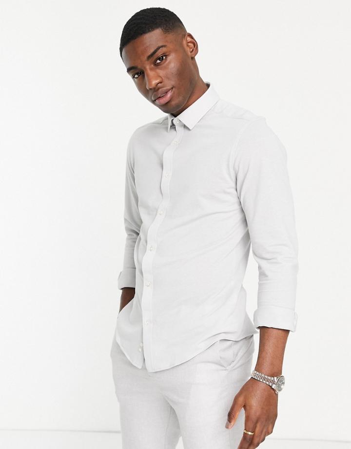 Harry Brown Pique Slim Fit Shirt In Light Gray-grey