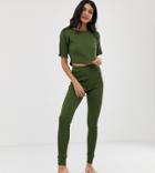 Asos Design Tall Mix & Match Ribbed Legging With Tortoishell Buttons - Green
