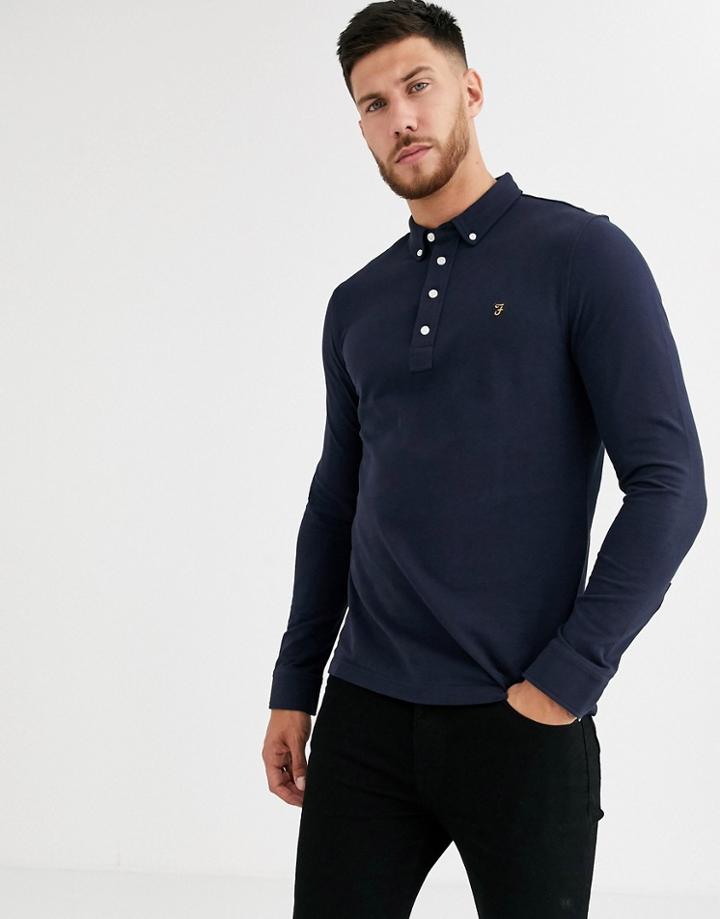 Farah Ricky Long Sleeve Polo In Navy-blue