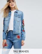 Kubban Tall Floral Embroidered Slim Denim Jacket - Blue
