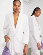 Asos Edition Oversized Longline Blazer In Stone In Pale Gray