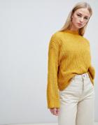 New Look Chenille Wide Sleeve Sweater In Mustard - Yellow