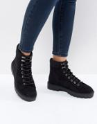 Bershka Lace Up Chunky Heel Boot - Black