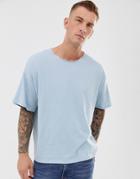 Asos Design Organic Oversized Fit T-shirt With Raw Edge Crew Neck In Blue - Blue