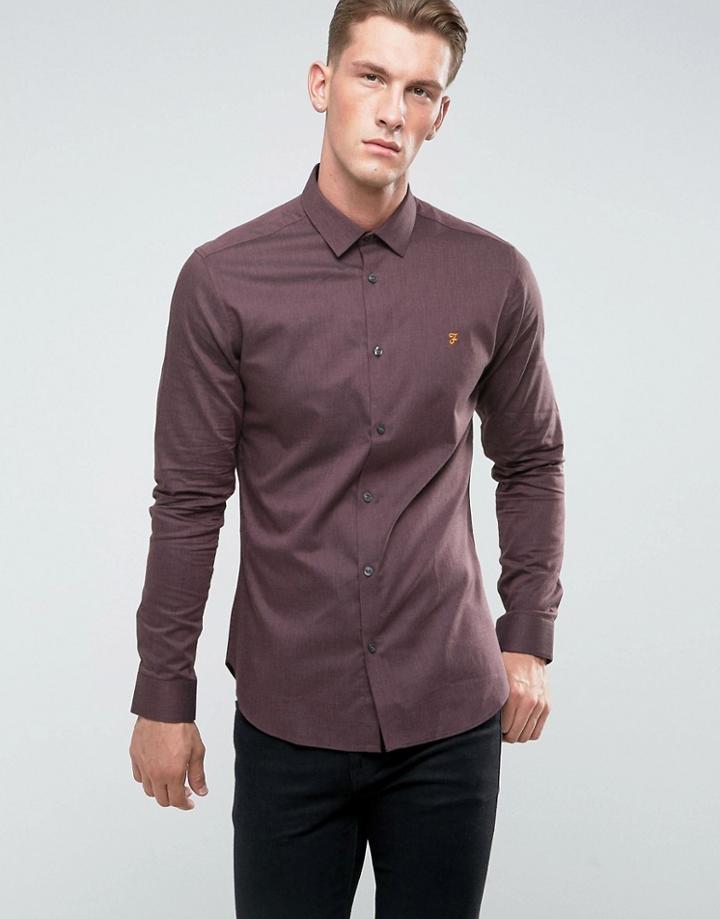 Farah Slim Shirt In Hopsack And Button Down Collar - Red