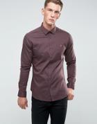 Farah Slim Shirt In Hopsack And Button Down Collar - Red