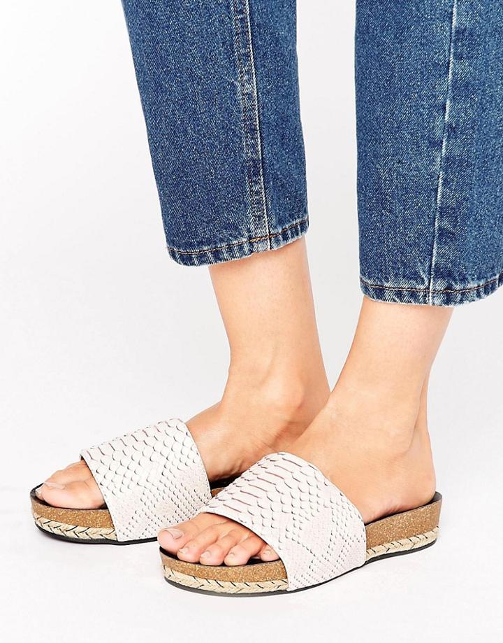 The March Snake Print Slide Flat Sandals - Pink