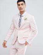 Moss London Wedding Skinny Suit Jacket In Light Pink Linen - Pink