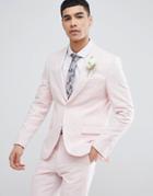 Moss London Wedding Skinny Suit Jacket In Light Pink Linen - Pink