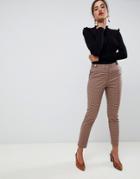 Oasis Slim Leg Pants With Button Waist Detail In Check - Multi