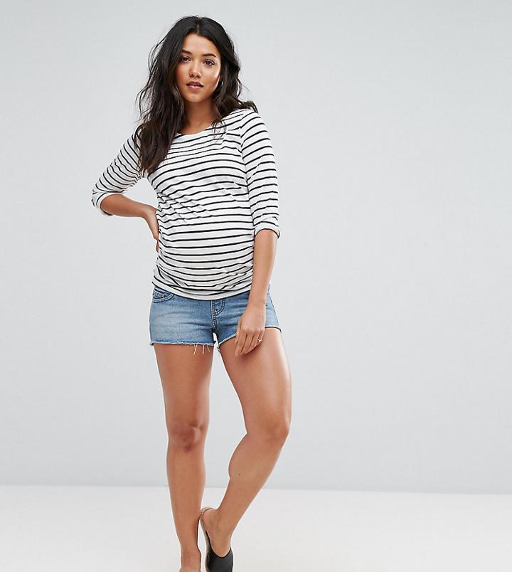 Asos Maternity Petite Denim Shorts In Oxford Blue Wash - Blue