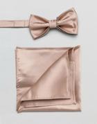 Devils Advocate Plain Satin Dusty Pink Bow Tie And Pocket Square - Pink