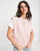 Neon Rose Relaxed Coordinating Vest With Ornate Buttons In Pastel Boucle-pink