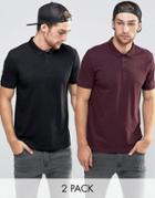 Asos Jersey Polo 2 Pack In Burgundy And Black - Multi