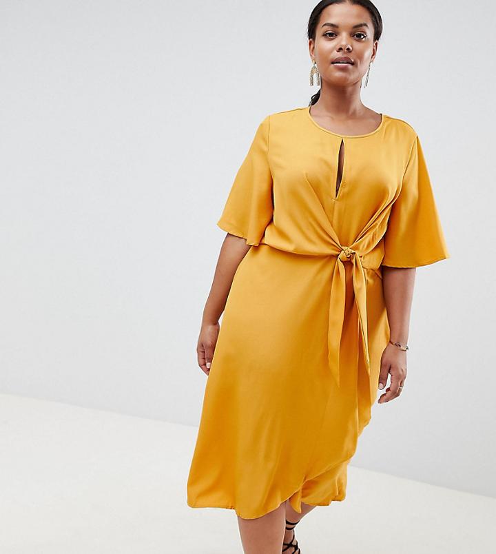 Missguided Plus Knot Front Dress - Gold