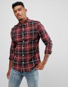 Asos Design Skinny Check Shirt In Burgundy - Red