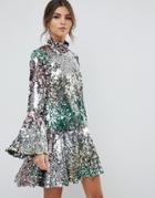 Asos Design Premium Rainbow Mini Sequin Dress - Multi