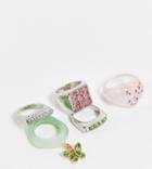 Reclaimed Vintage Inspired Chunky Rings In Pastel Resin And Crystals 5 Pack-multi