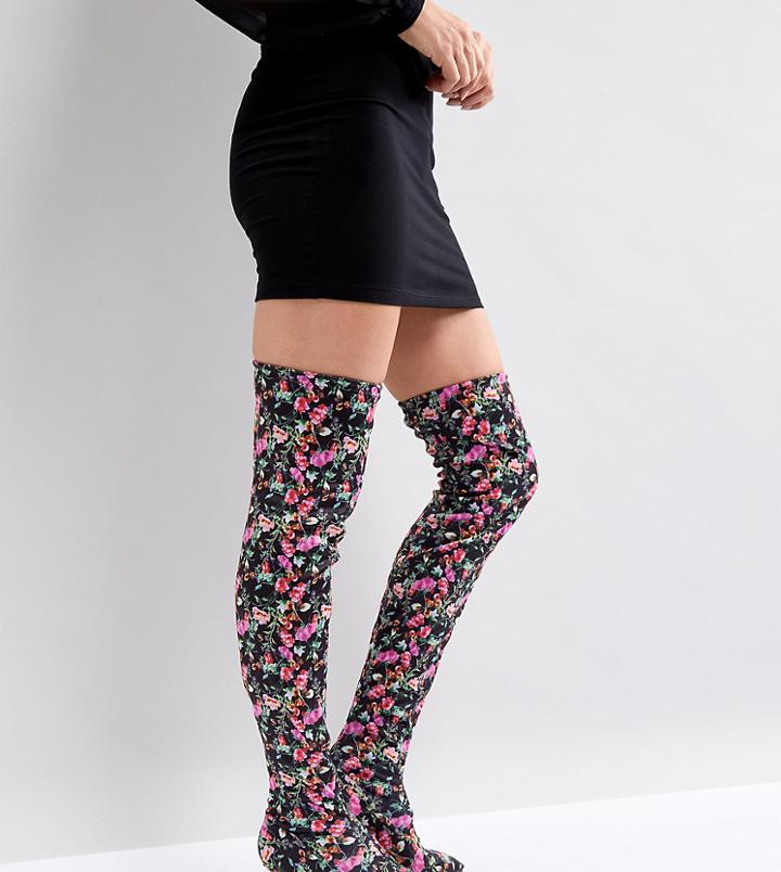 River Island Over The Knee Floral Print Heeled Boots - Multi