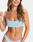 Weekday Sunny Recycled Textured Bikini Top In Light Blue-blues