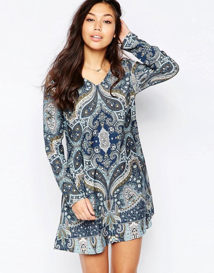 Vila Multi Print Shift Dress - Blue Green Print