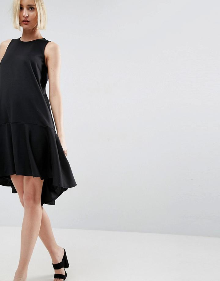 Asos Shift Dress With Drop Frill Hem - Black