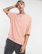 Asos Design Organic Oversized Longline T-shirt With Pink Acid Wash And Asymmetric Hem-purple