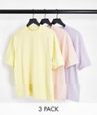 Topman 3 Pack Oversized T-shirt In Lilac, Pink And Yellow-multi