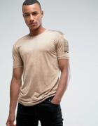 Loyalty And Faith Suedette T-shirt With Sleeve Detail - Beige